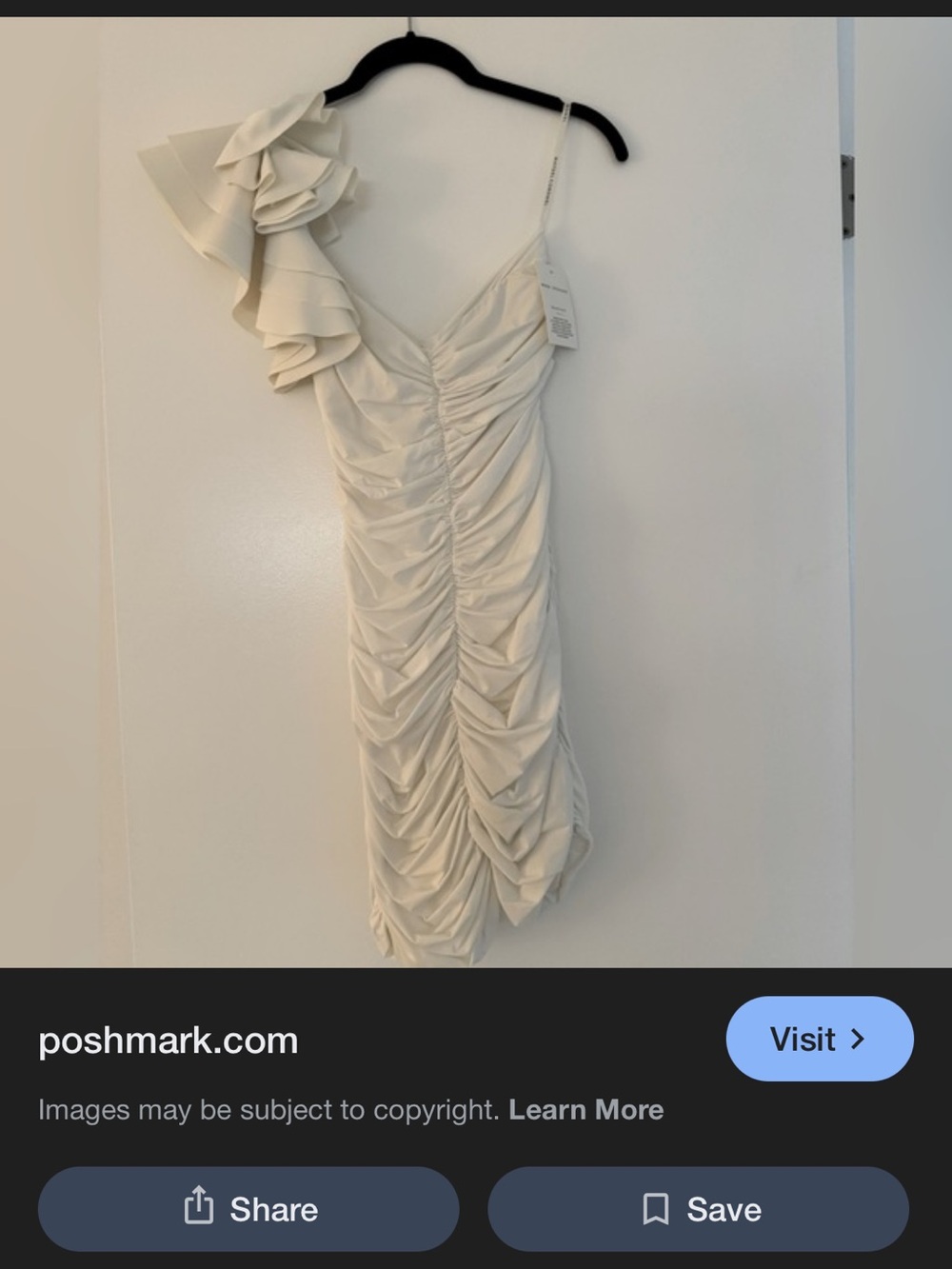 One-Shoulder White Ruffle Ruched Mini Dress - Picture 4 of 8